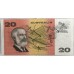 AUSTRALIA 1985 . TWENTY 20 DOLLARS BANKNOTE . ERROR . WET INK TRANSFER